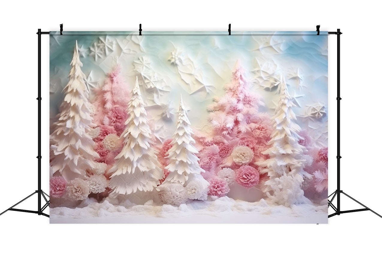 Toile de fond Hiver Forêt Givrée Pastel Rose BRP11-255