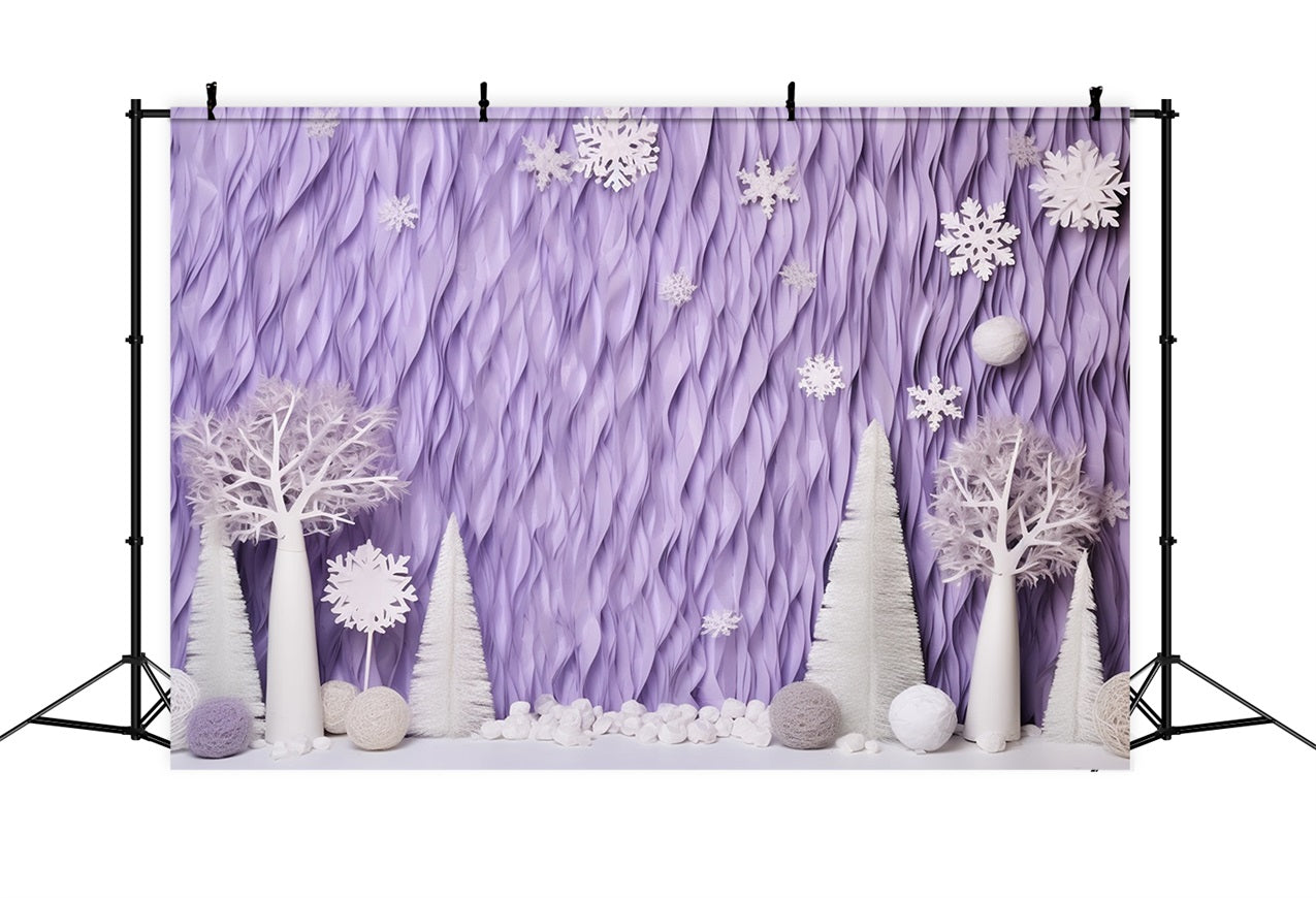 Toile de fond Hiver Arbres Givrés Lavande Flocons de Neige BRP11-256