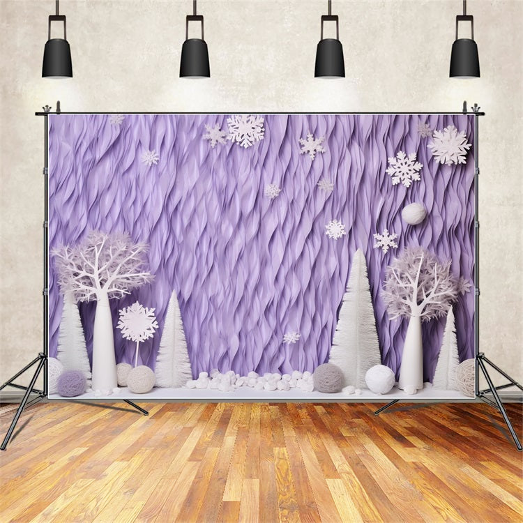 Toile de fond Hiver Arbres Givrés Lavande Flocons de Neige BRP11-256