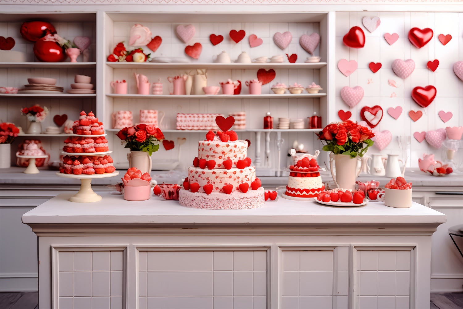 Toile de Fond Saint-Valentin Cuisine Roses Gâteaux BRP11-277