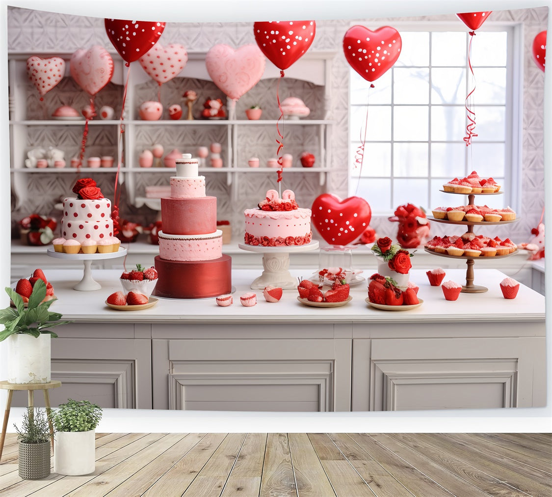 Toile de Fond Saint-Valentin Cuisine Romantique Gâteaux Ballons BRP11-278