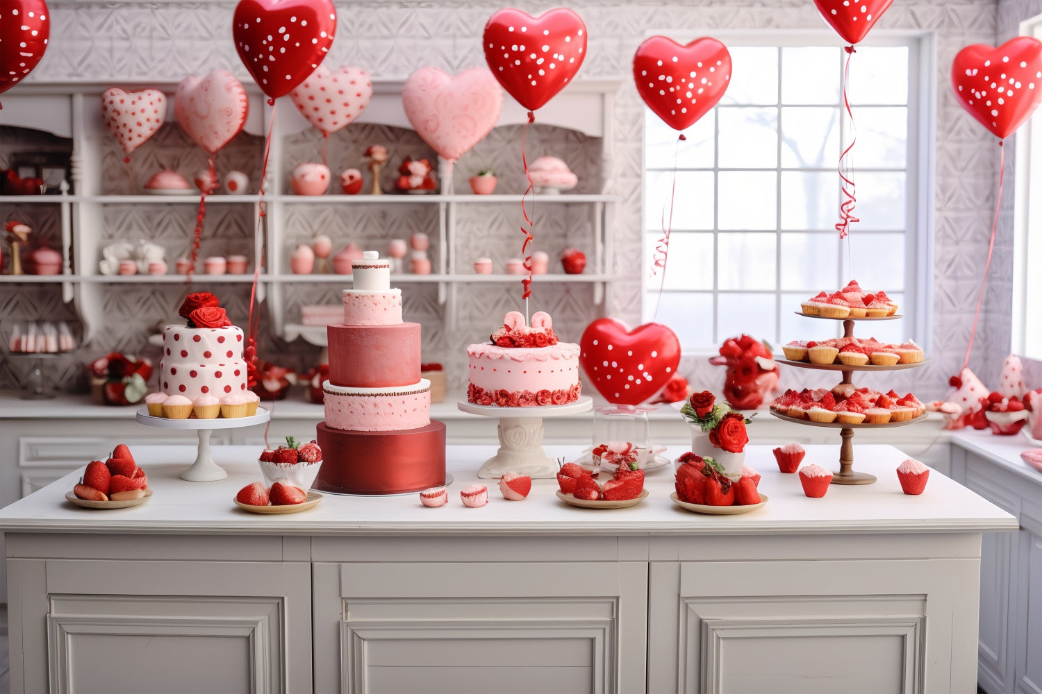 Toile de Fond Saint-Valentin Cuisine Romantique Gâteaux Ballons BRP11-278