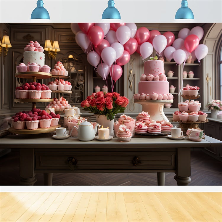 Toile de Fond Saint-Valentin Élégante Présentation Desserts Ballons BRP11-280