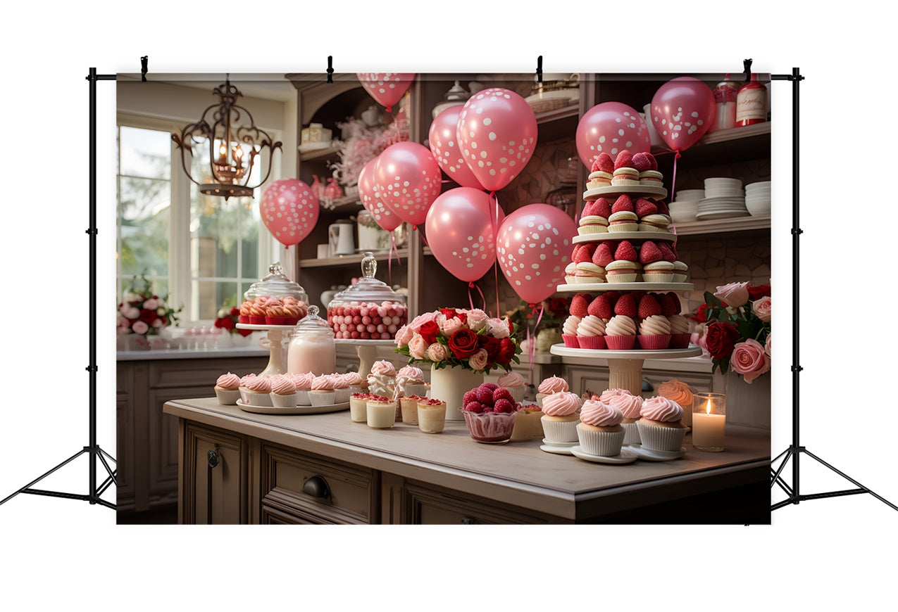 Toile de Fond Saint-Valentin Ballons Célébration Desserts BRP11-282