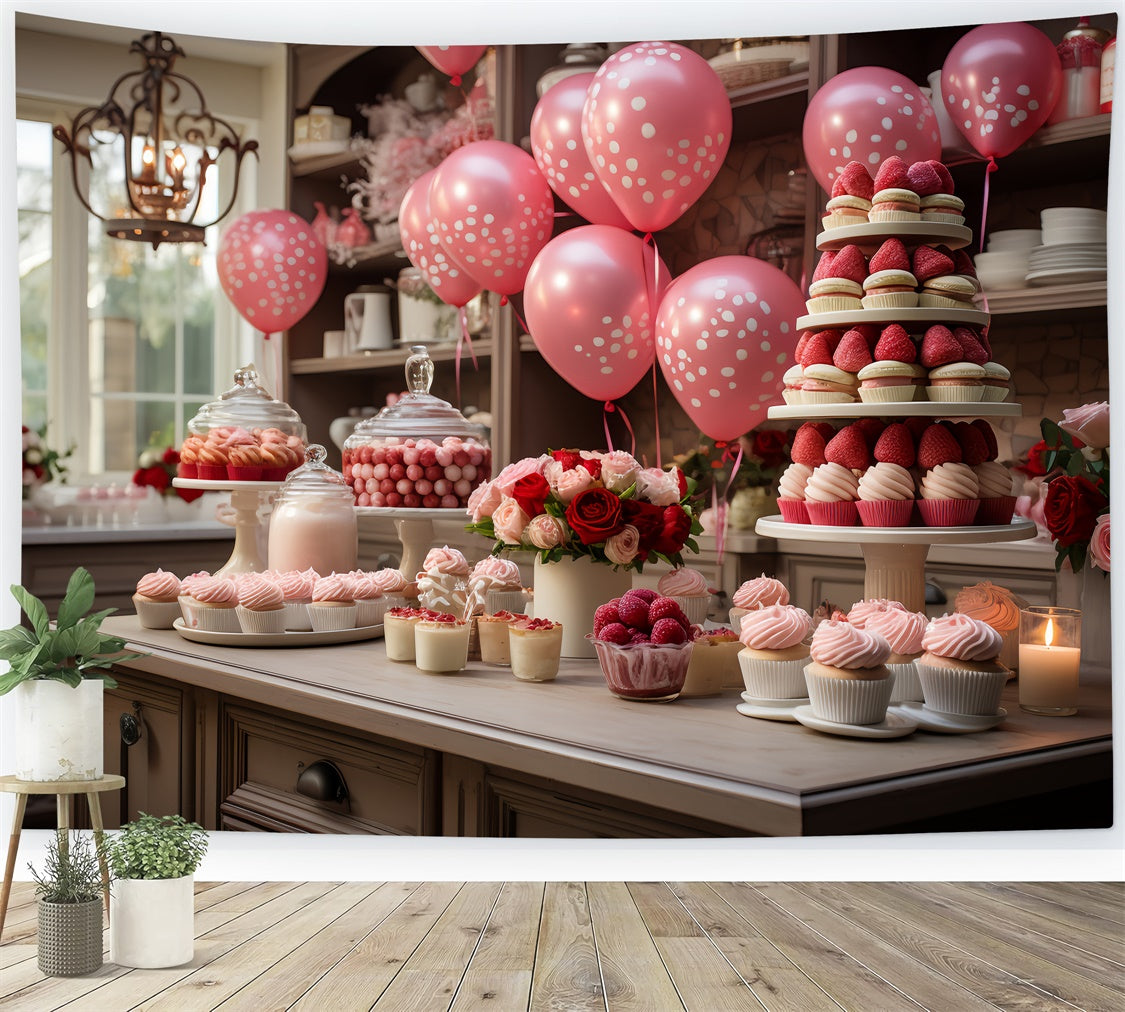 Toile de Fond Saint-Valentin Ballons Célébration Desserts BRP11-282