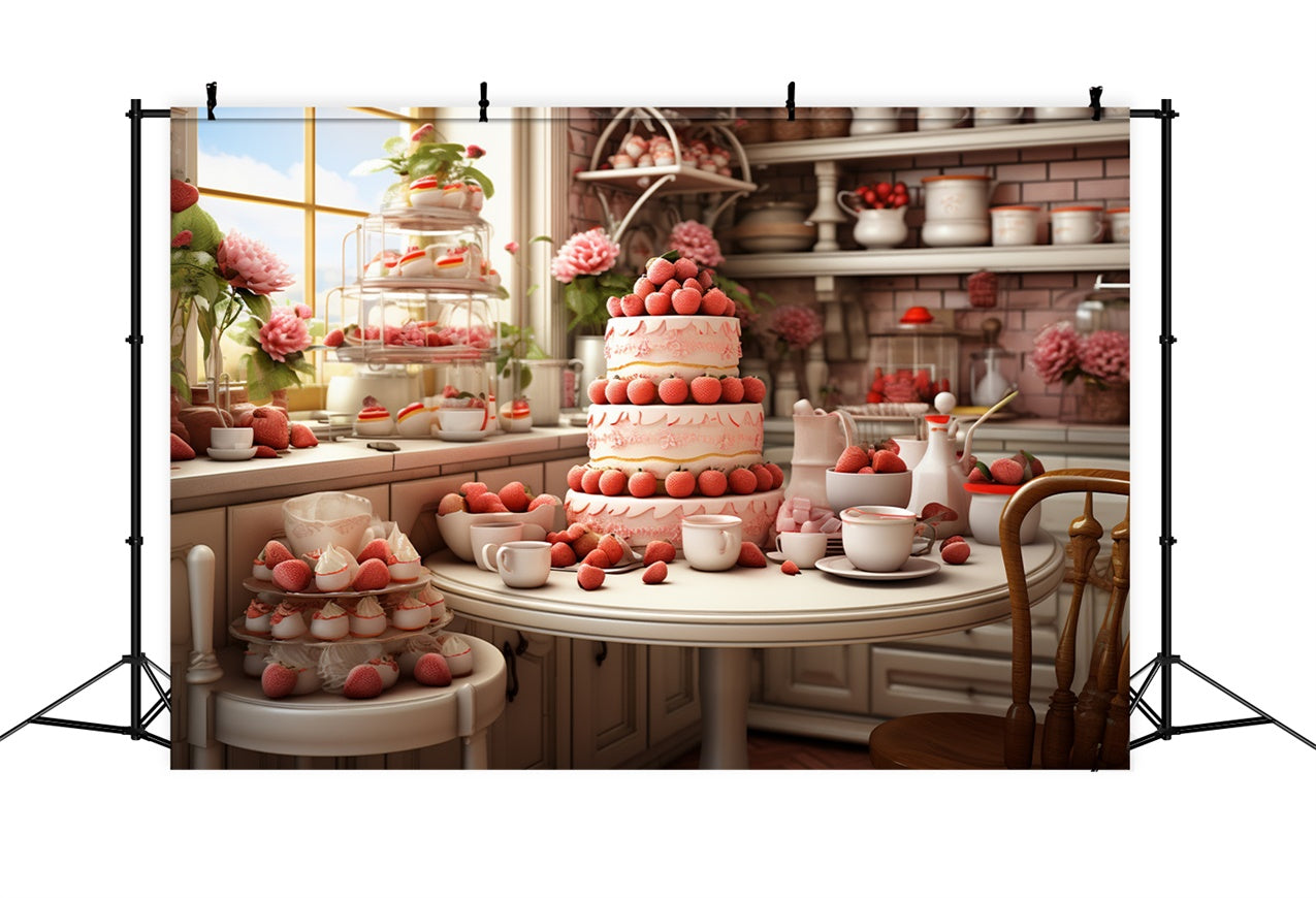 Toile de Fond Saint-Valentin Desserts Fraises Table BRP11-283