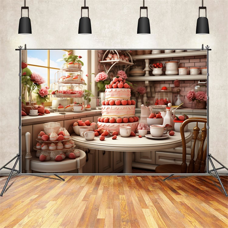 Toile de Fond Saint-Valentin Desserts Fraises Table BRP11-283