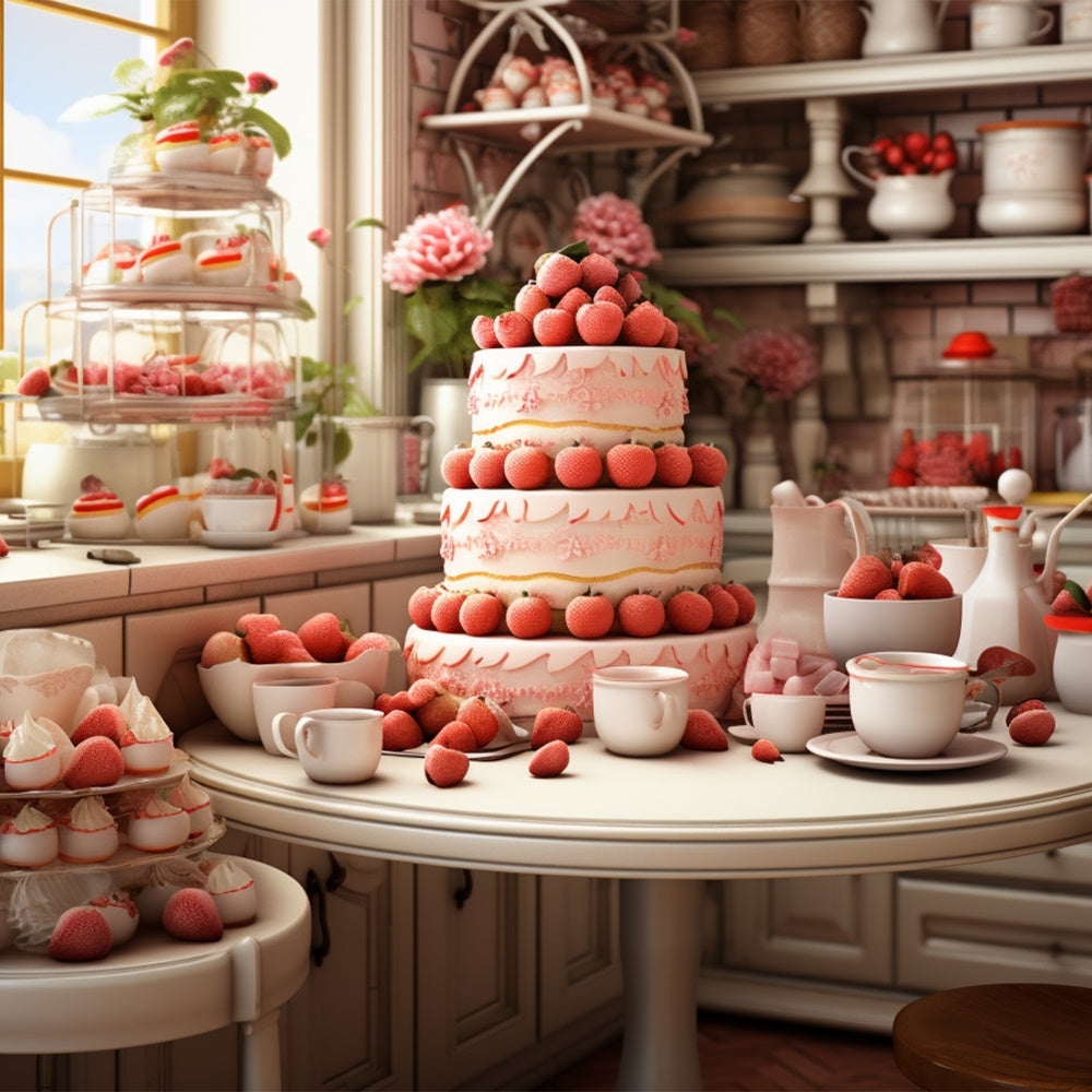 Toile de Fond Saint-Valentin Desserts Fraises Table BRP11-283