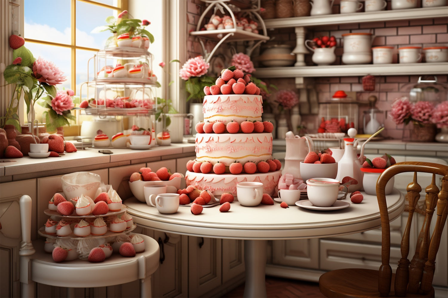 Toile de Fond Saint-Valentin Desserts Fraises Table BRP11-283