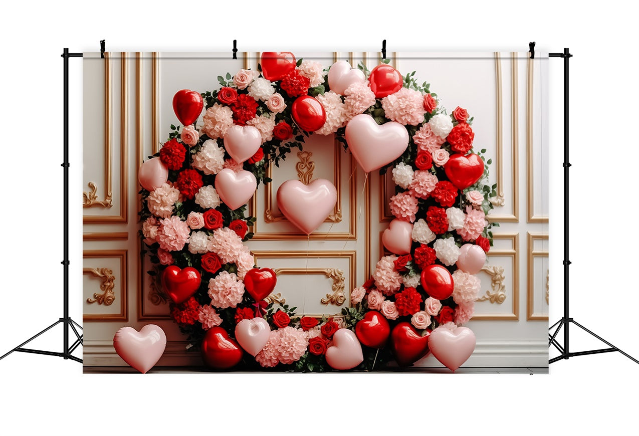 Toile de Fond Saint-Valentin Ballons Roses Couronne de Cœurs BRP11-312