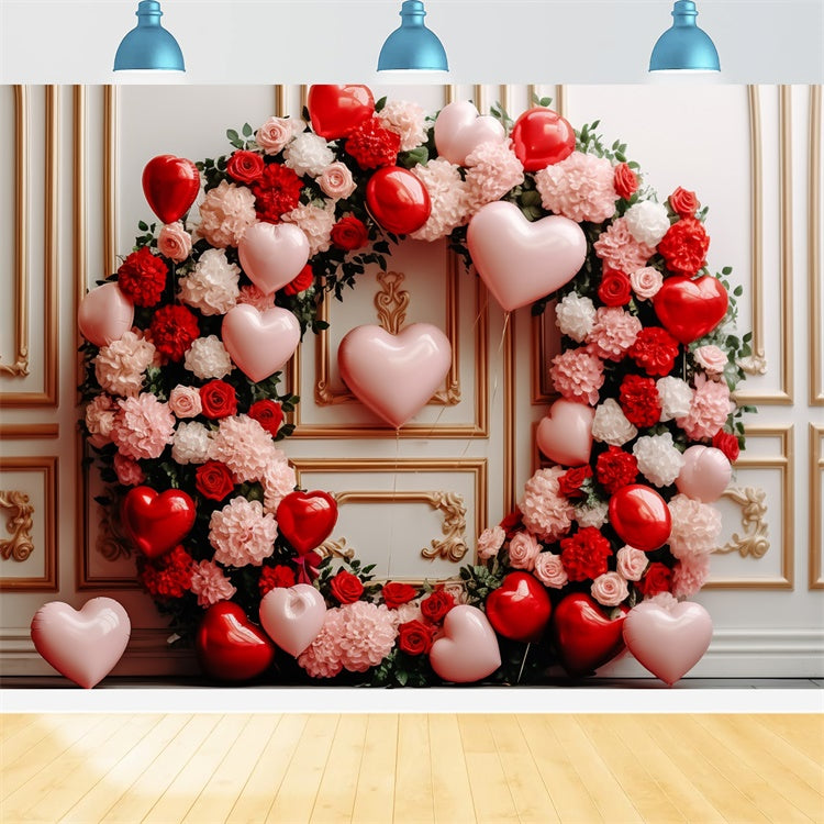 Toile de Fond Saint-Valentin Ballons Roses Couronne de Cœurs BRP11-312