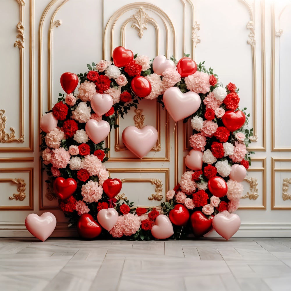 Toile de Fond Saint-Valentin Ballons Roses Couronne de Cœurs BRP11-312