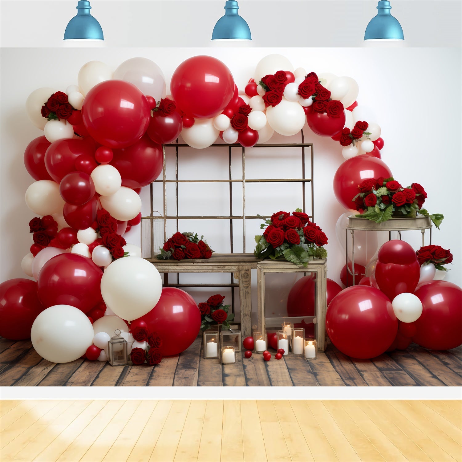 Toile de Fond Saint-Valentin Arche Ballons Fleurs BRP11-316