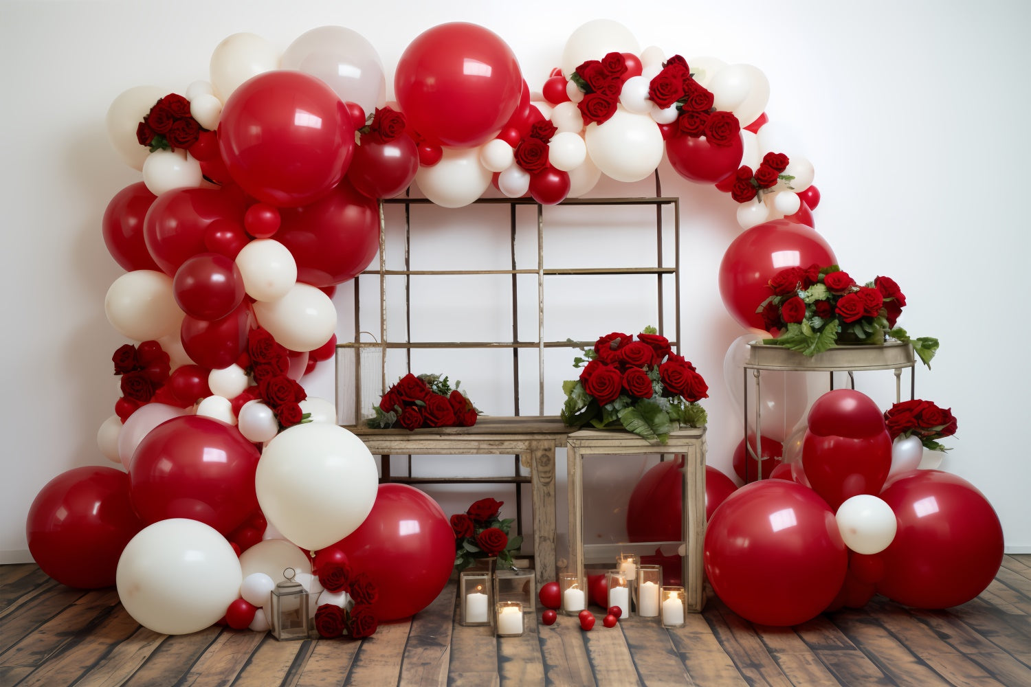 Toile de Fond Saint-Valentin Arche Ballons Fleurs BRP11-316