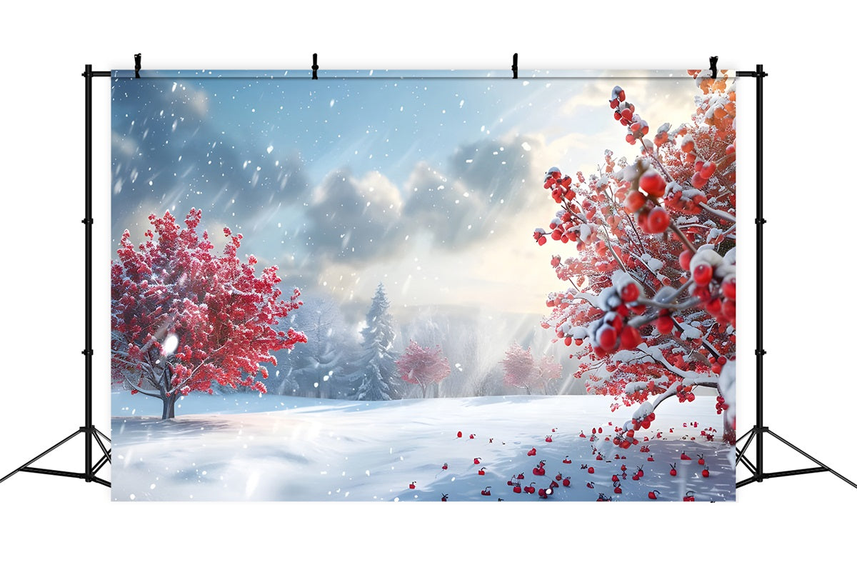 Toile de fond Hiver Arbres Rouges Enneigés BRP11-34