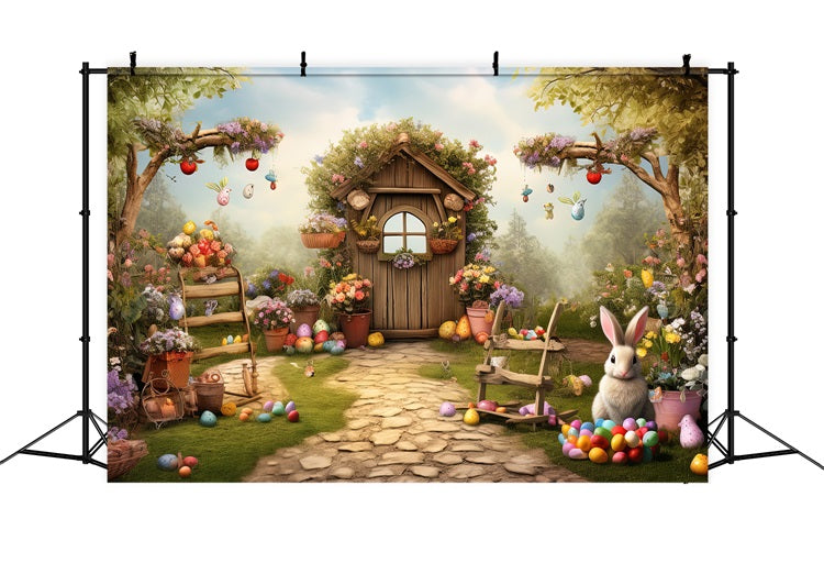 Toile de Fond Joyeuses Pâques Lapin Jardin Œufs BRP11-360