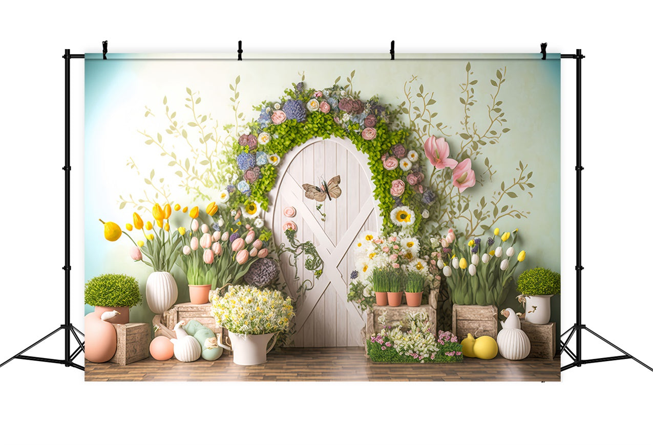 Toile de Fond Pâques Tulipes Papillon Décor Porte BRP11-362