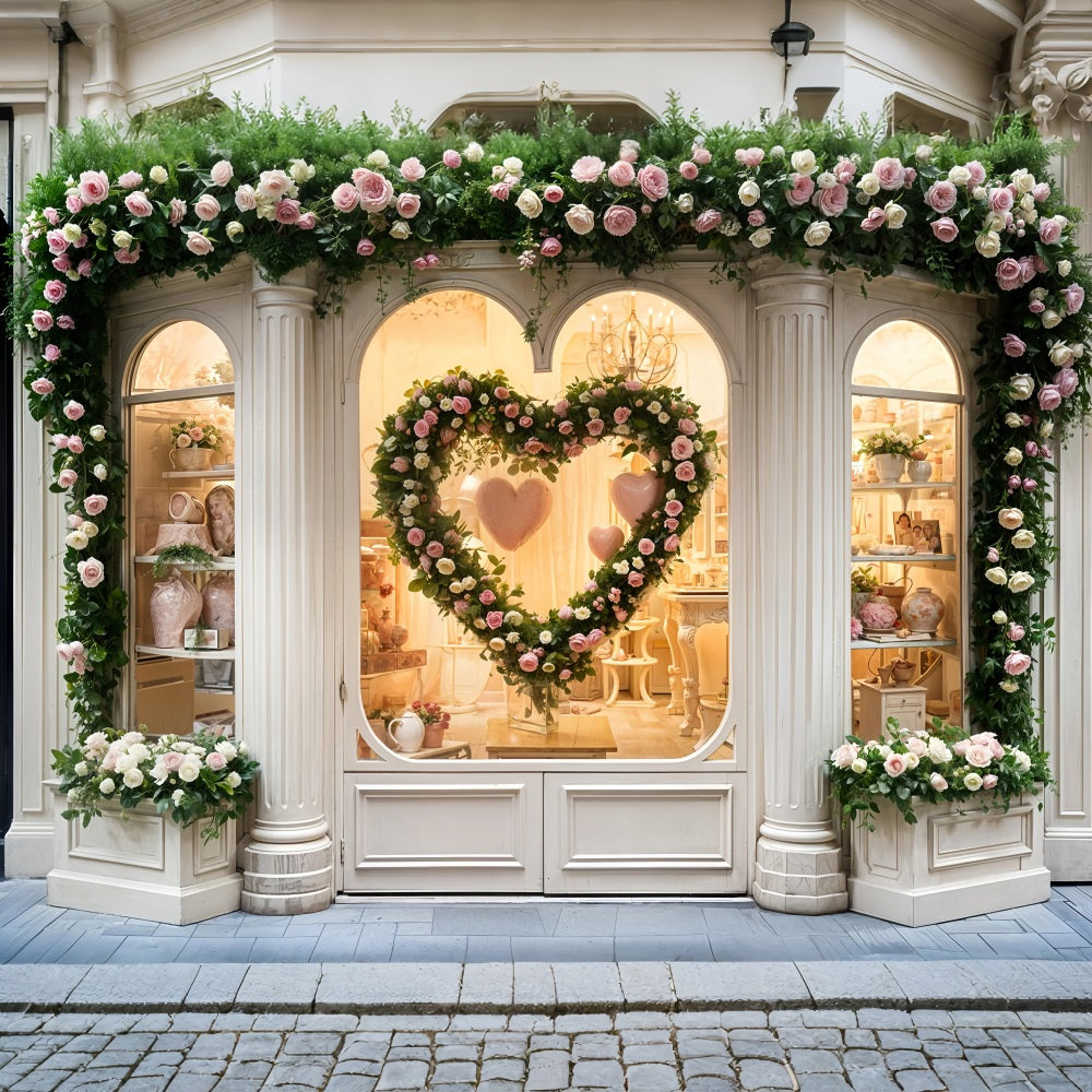 Toile de fond Saint-Valentin Thème Boutique Française Cœur Fleurs BRP11-379