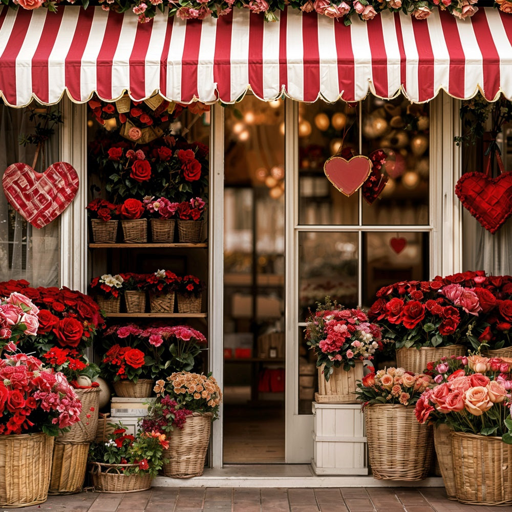 Toile de fond Saint-Valentin Auvent Rayé Boutique Fleurs BRP11-384