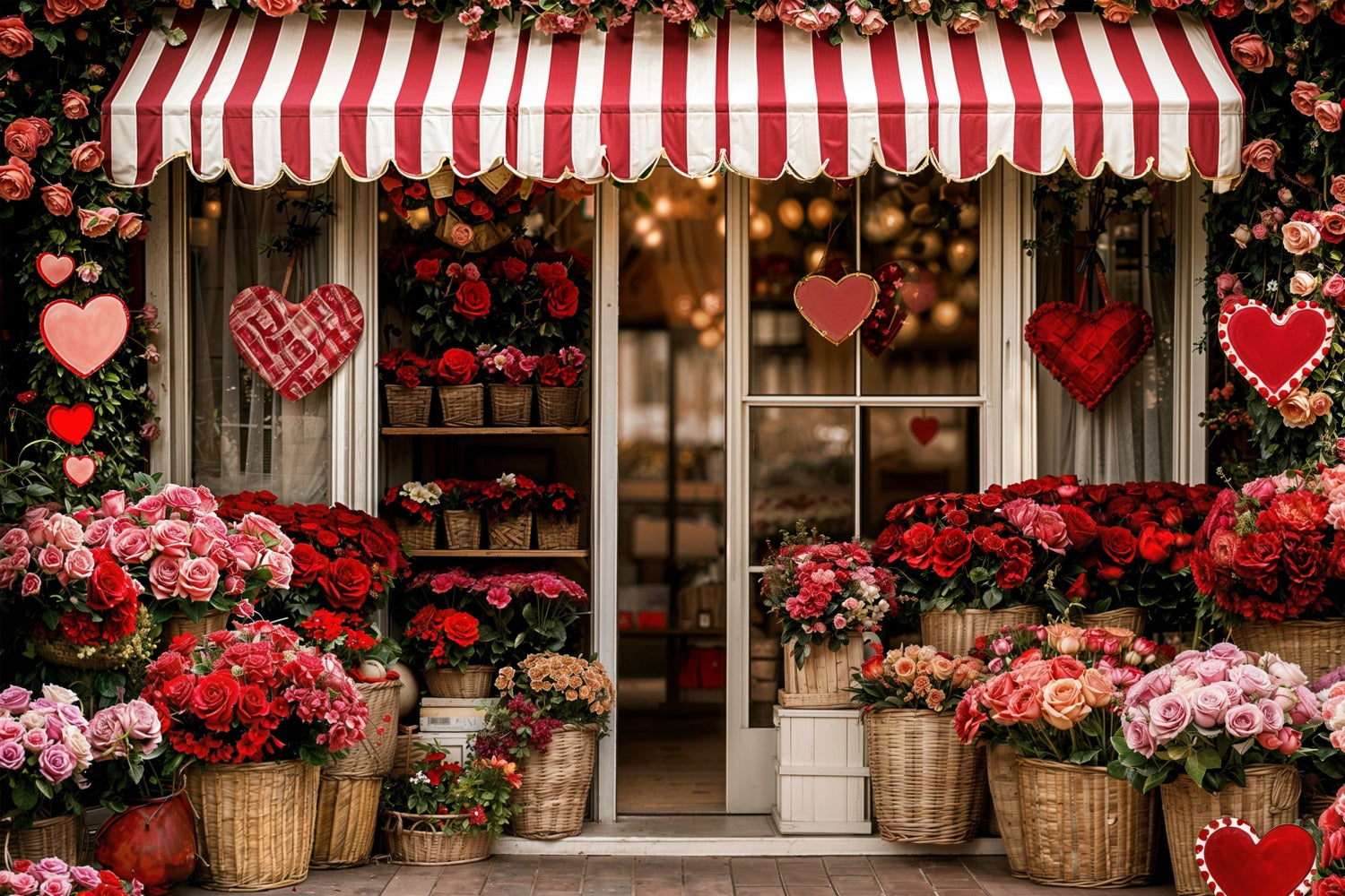 Toile de fond Saint-Valentin Auvent Rayé Boutique Fleurs BRP11-384