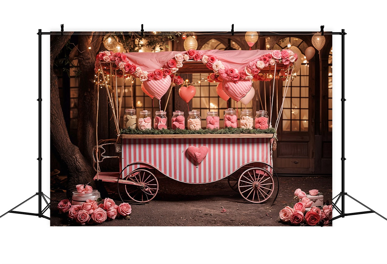 Toile de fond Saint-Valentin Chariot de Bonbons Cœur Roses BRP11-385