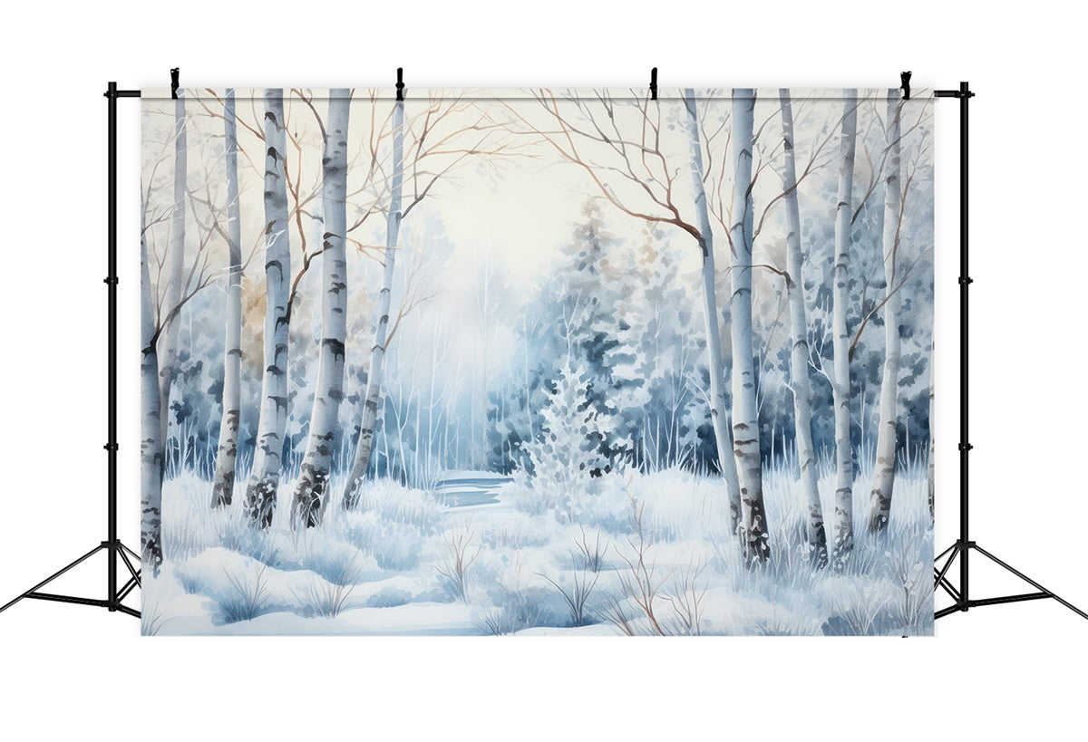 Toile de fond Hiver Sentier Bouleaux Enneigés BRP11-39