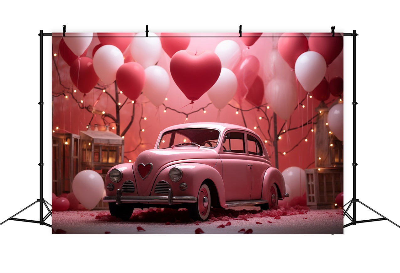 Toile de fond Saint-Valentin Photoshoot Voiture Rose Ballons Cœur BRP11-404