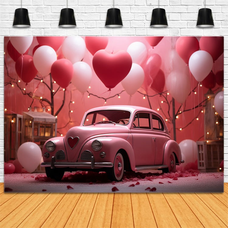 Toile de fond Saint-Valentin Photoshoot Voiture Rose Ballons Cœur BRP11-404