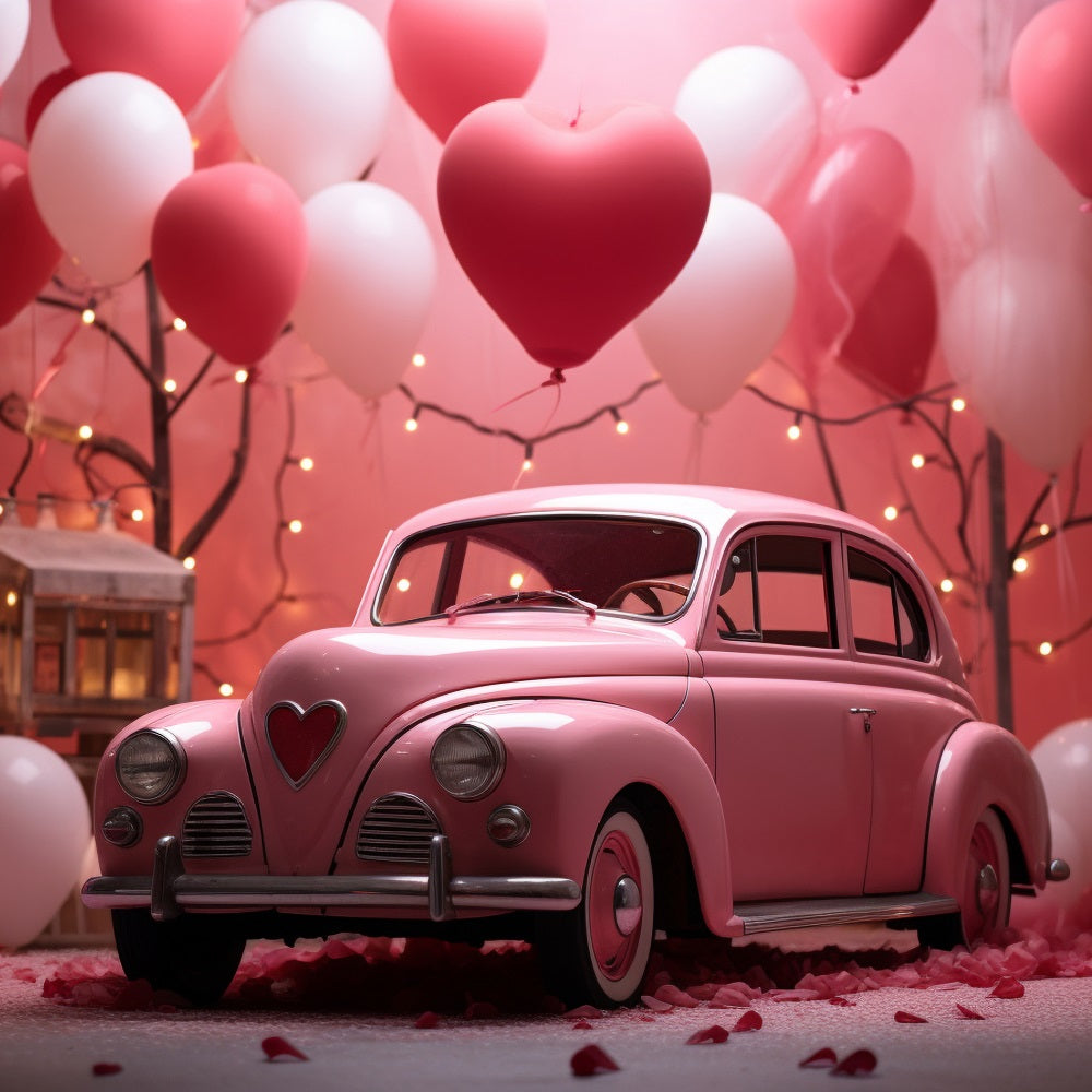 Toile de fond Saint-Valentin Photoshoot Voiture Rose Ballons Cœur BRP11-404