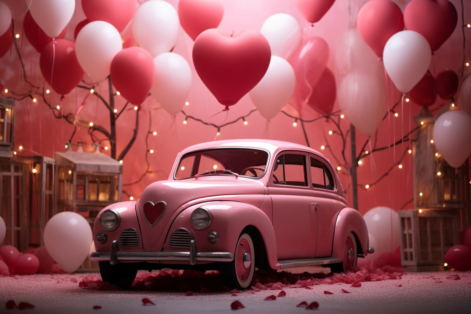 Toile de fond Saint-Valentin Photoshoot Voiture Rose Ballons Cœur BRP11-404