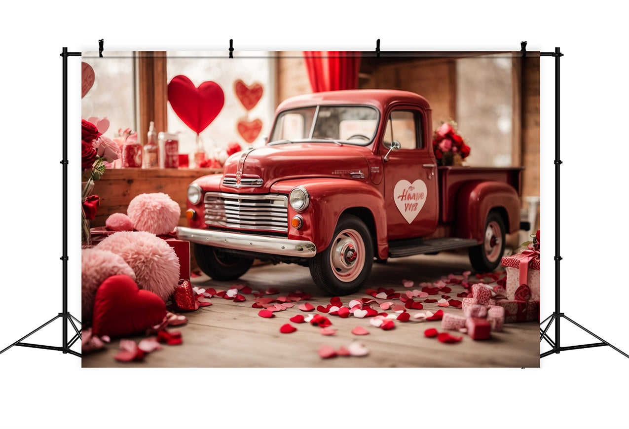 Toile de fond Saint-Valentin Camion Rouge Décoré Cœurs BRP11-407