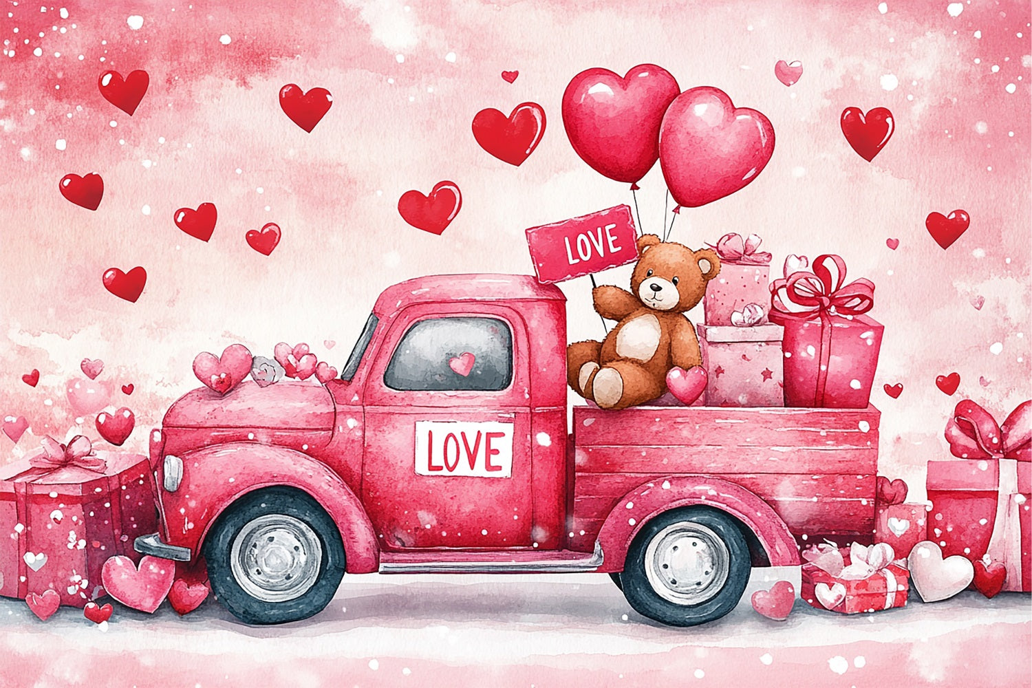 Toile de fond Saint-Valentin Camion Ours Cadeau BRP11-409