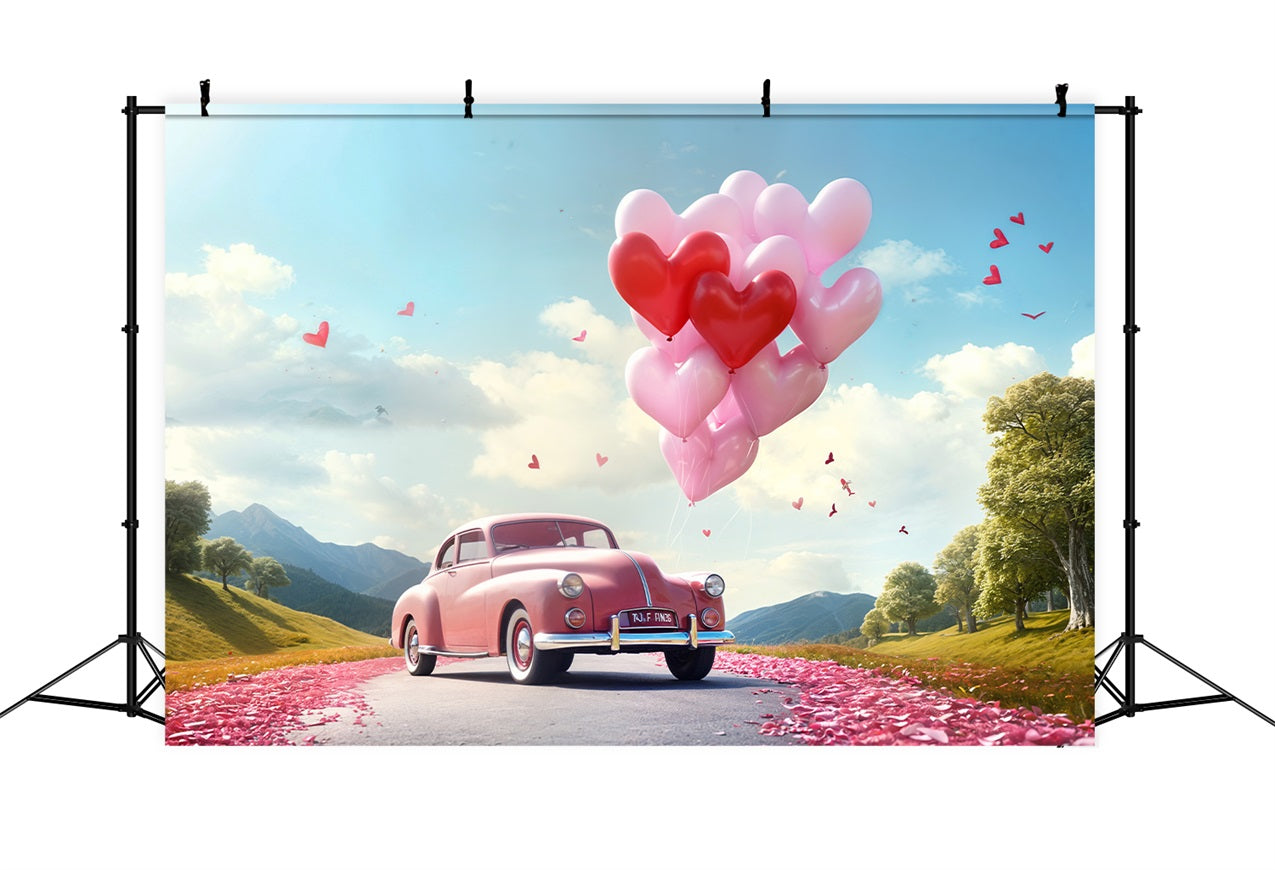 Toile de fond Saint-Valentin Ballons Cœur Route Voiture Rose BRP11-411