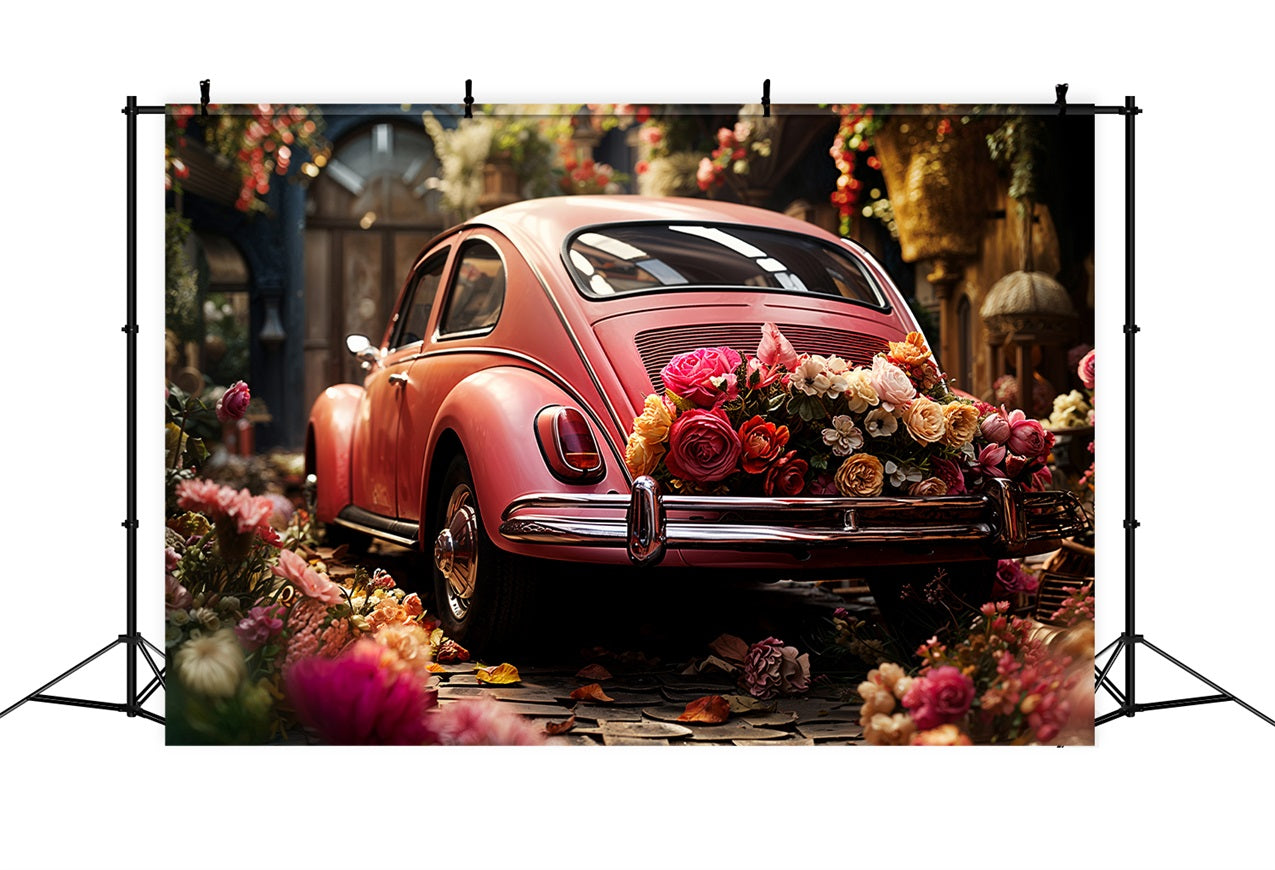 Toile de fond Saint-Valentin Voiture Thème Amour Fleurs BRP11-412