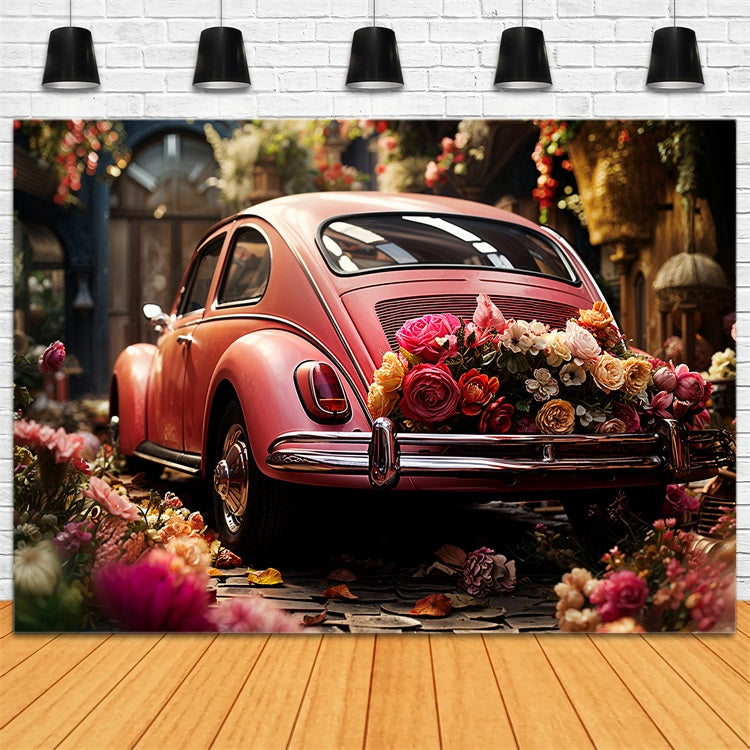 Toile de fond Saint-Valentin Voiture Thème Amour Fleurs BRP11-412