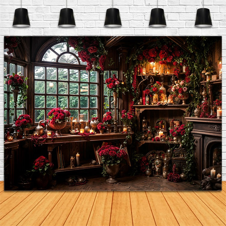 Toile de fond Saint-Valentin Fenêtre Fleurs Lumière Chaude BRP11-420