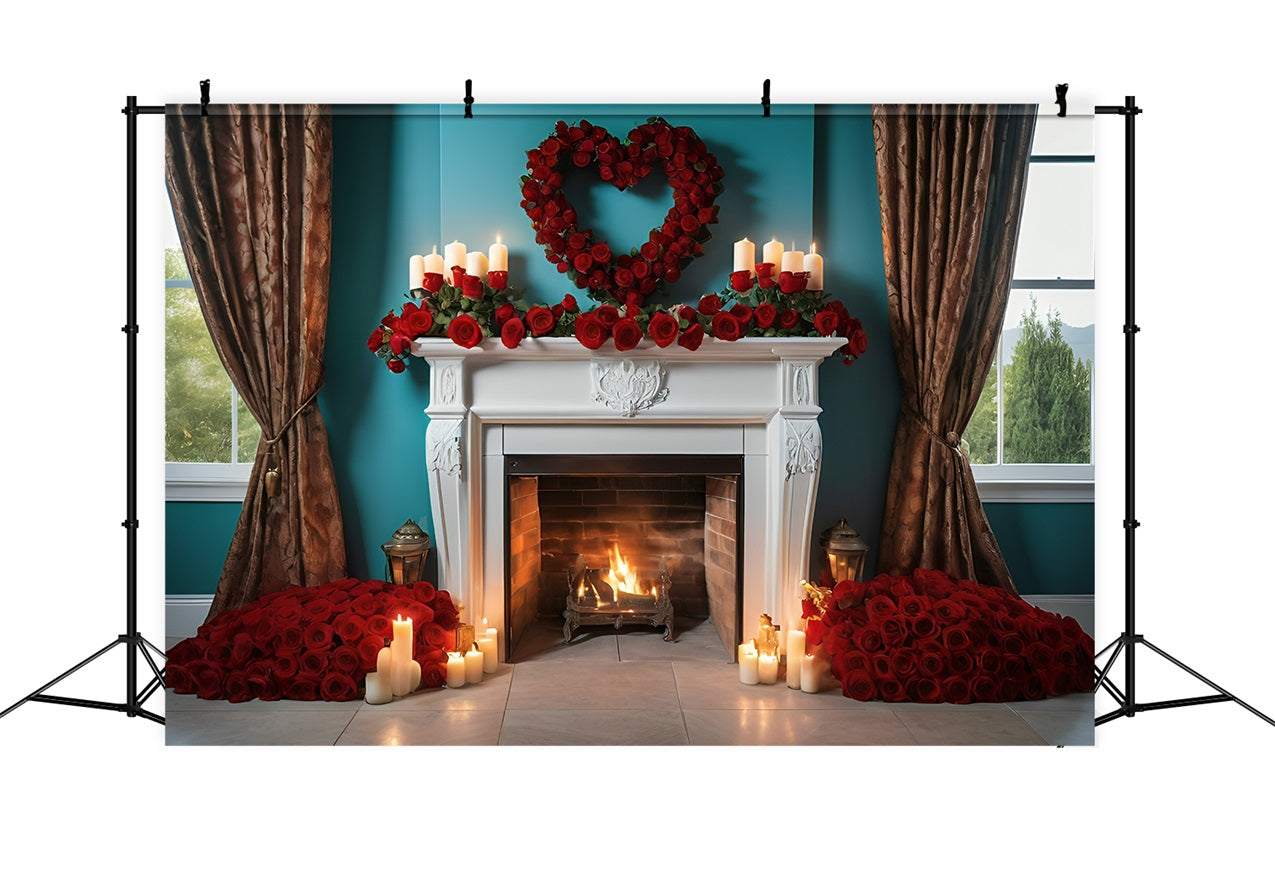 Toile de fond Saint-Valentin Idées Cheminée Roses Bougies BRP11-421