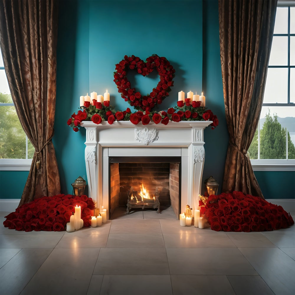 Toile de fond Saint-Valentin Idées Cheminée Roses Bougies BRP11-421