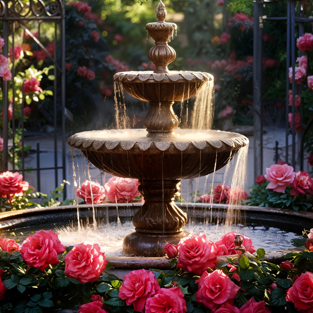 Toile de fond Saint-Valentin Fontaine Jardin Roses Romantiques BRP11-425