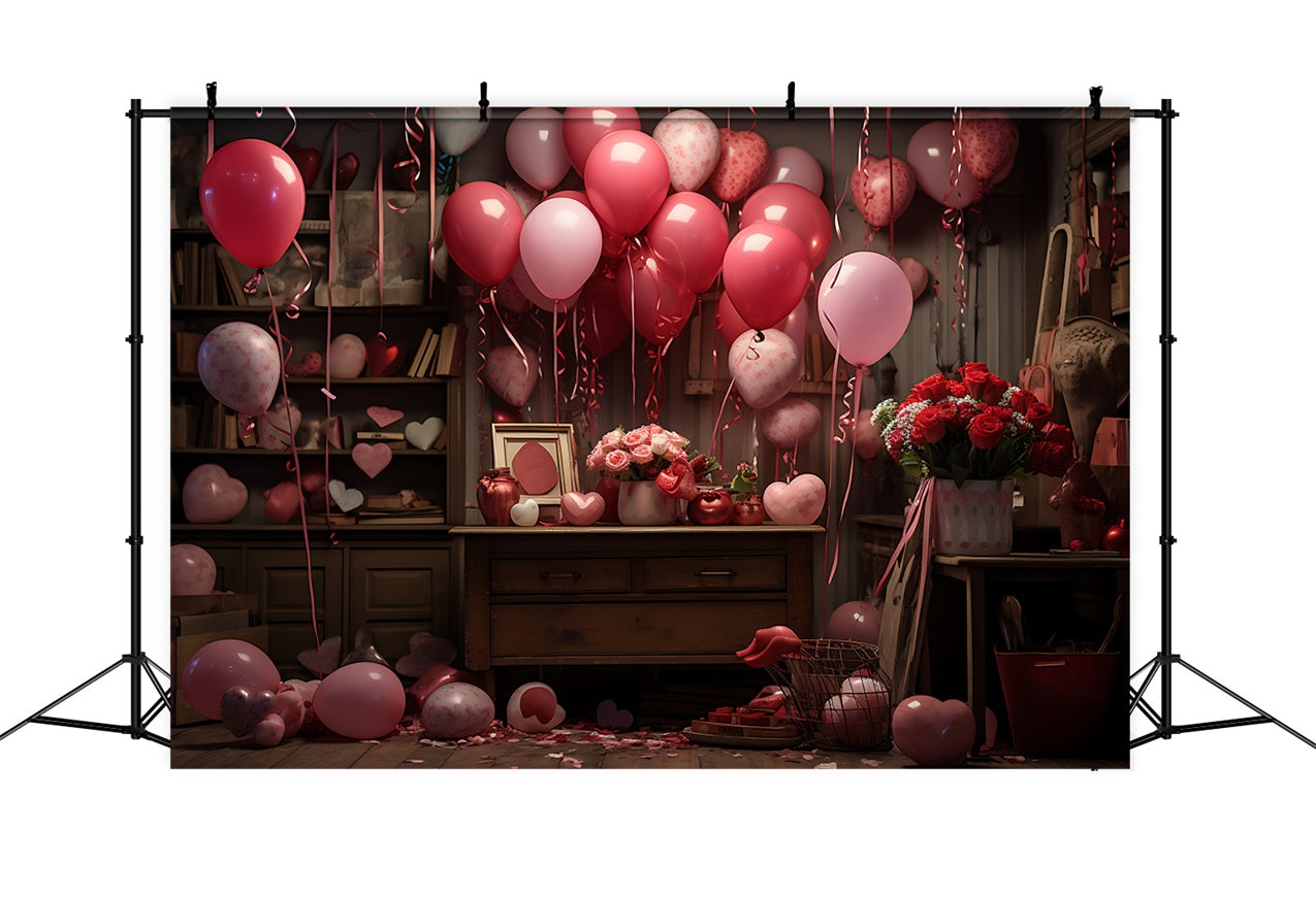 Toile de fond Saint-Valentin Ballons Fleurs Scène BRP11-444