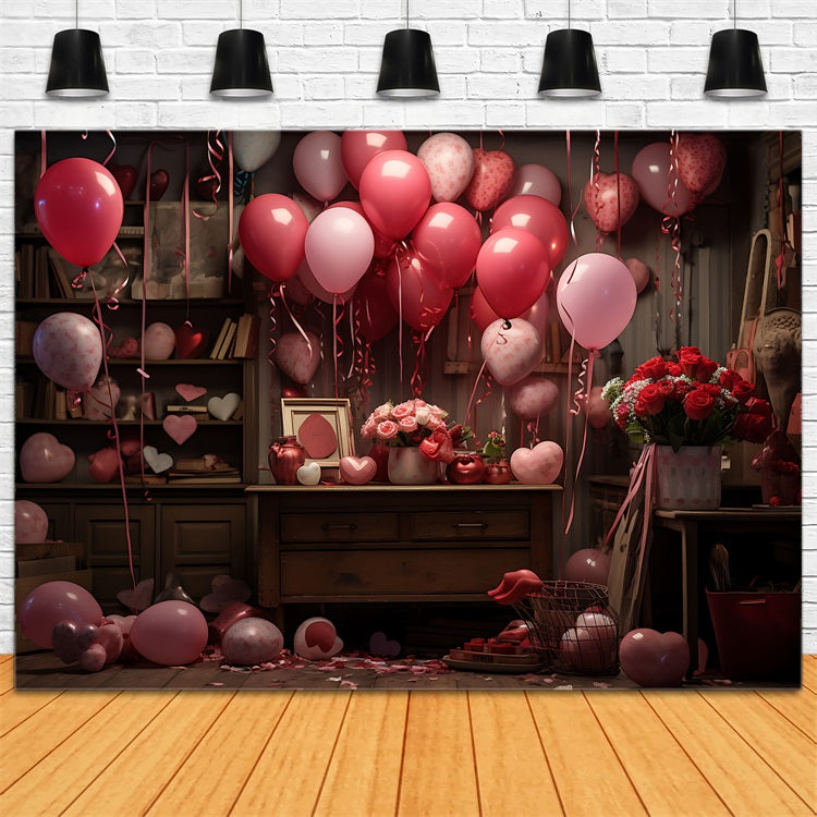 Toile de fond Saint-Valentin Ballons Fleurs Scène BRP11-444