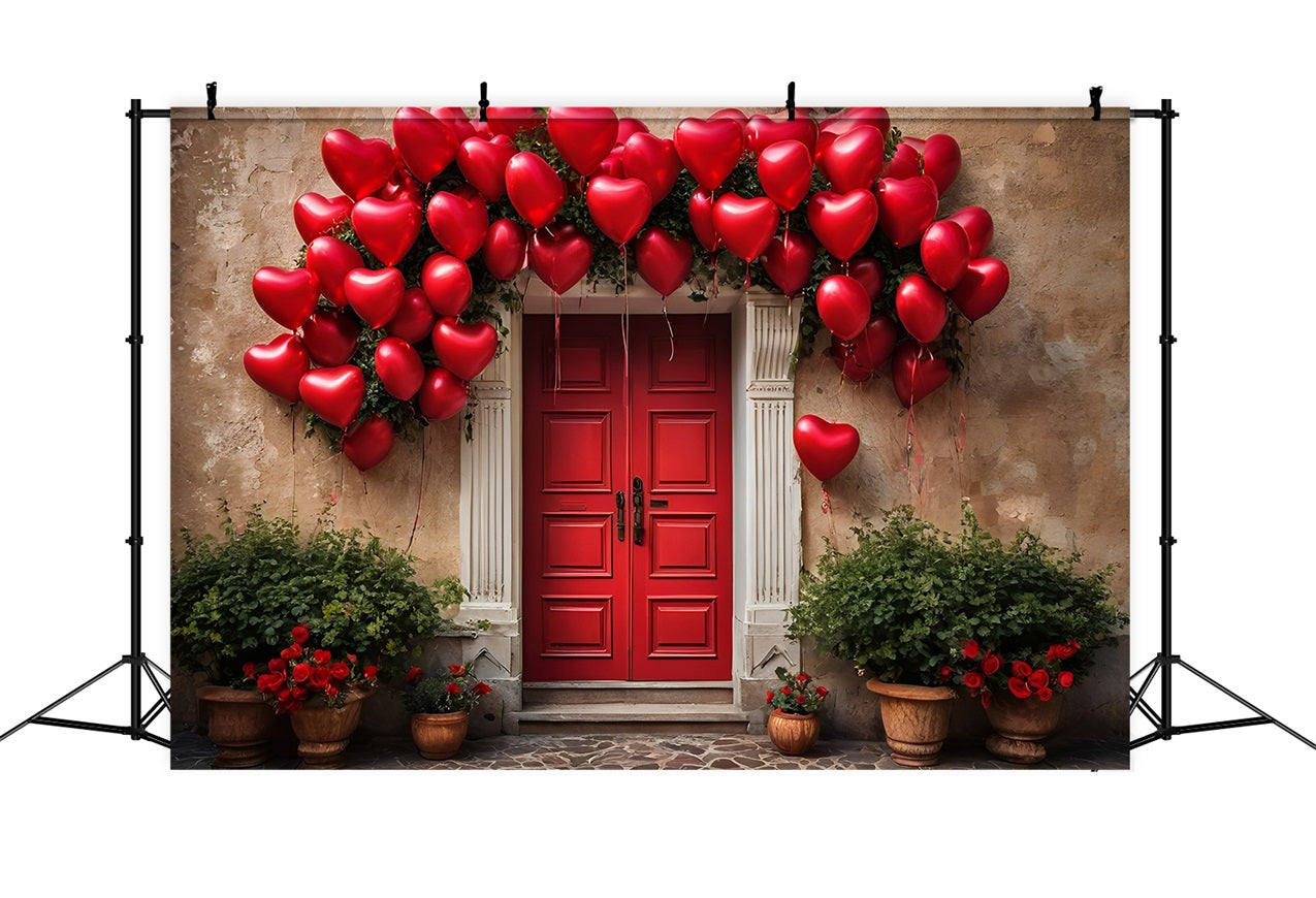 Toile de fond Saint-Valentin Porte Rouge Ballons Cœur BRP11-445