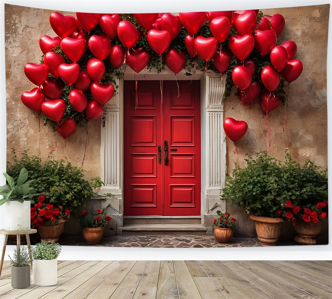 Toile de fond Saint-Valentin Porte Rouge Ballons Cœur BRP11-445