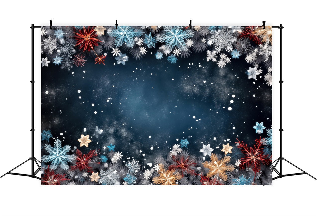 Toile de fond Hiver Flocons de Neige Multicolores Ciel Étoilé Sombre BRP11-467