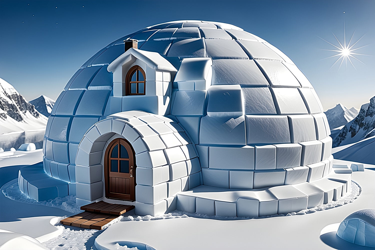 Toile de fond Hiver Igloo Ciel Bleu BRP11-47