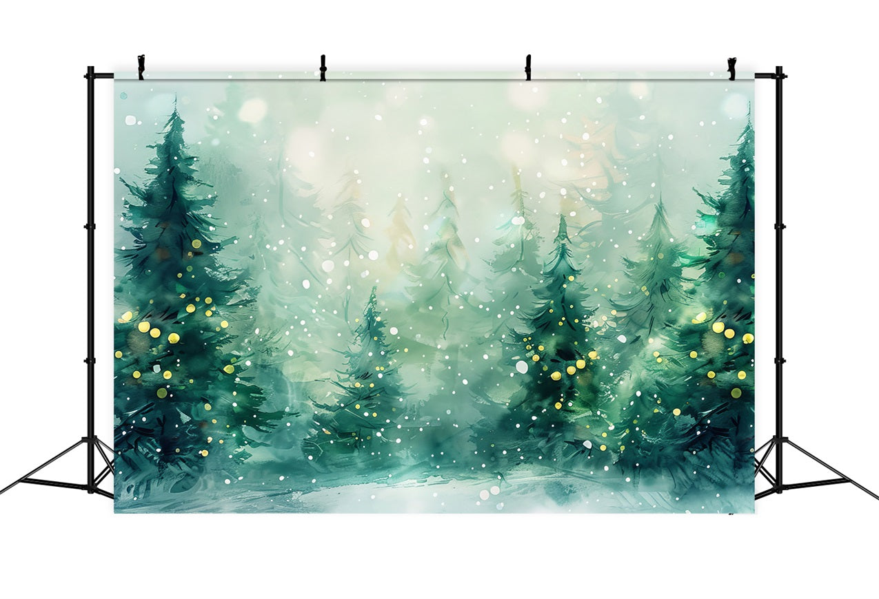 Toile de fond Hiver Forêt Sapins Aquarelle Chute de Neige BRP11-473