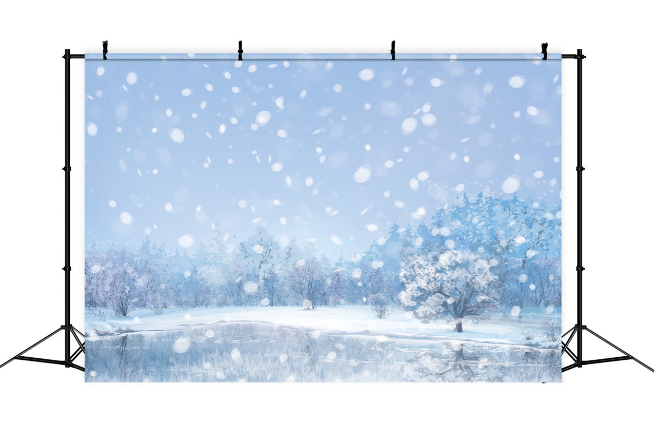 Toile de fond Hiver Arbres Recouverts de Neige Flocons de Neige Tombants BRP11-476