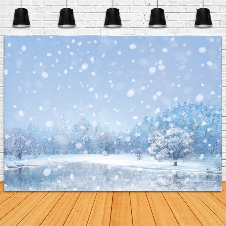 Toile de fond Hiver Arbres Recouverts de Neige Flocons de Neige Tombants BRP11-476