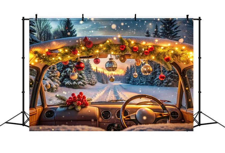 Toile de fond Hiver Forêt Décor de Noël Route Enneigée BRP11-480