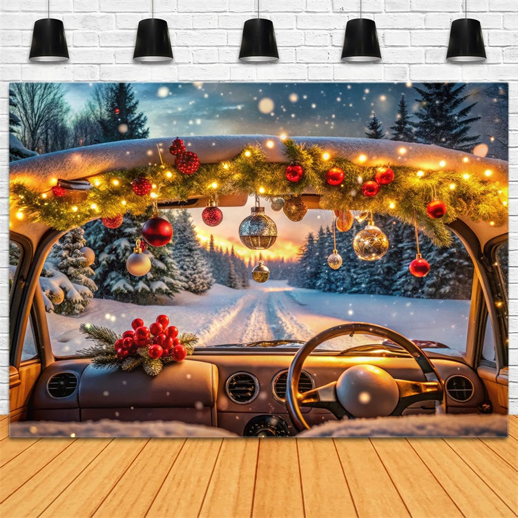 Toile de fond Hiver Forêt Décor de Noël Route Enneigée BRP11-480